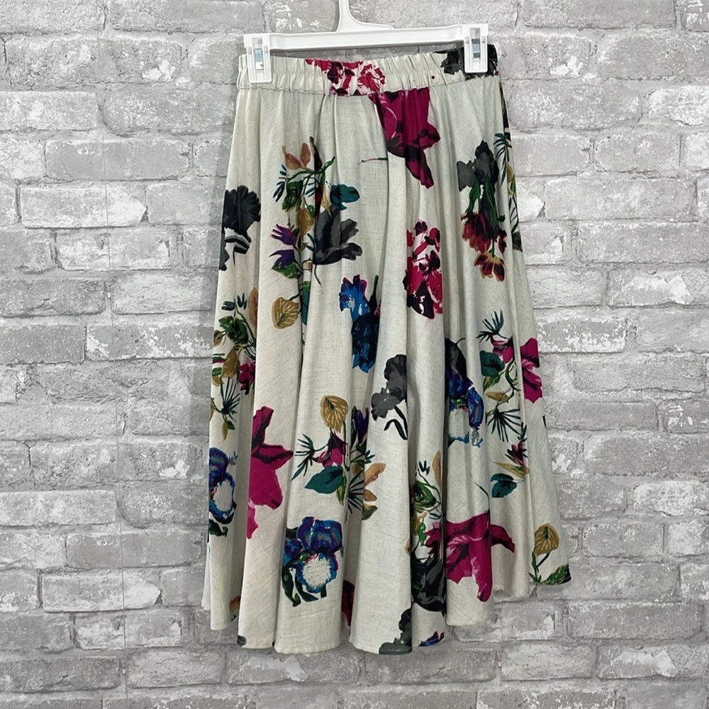 Roz & Ali Floral Print Linen MIDI Skirt - Picture 4 of 8